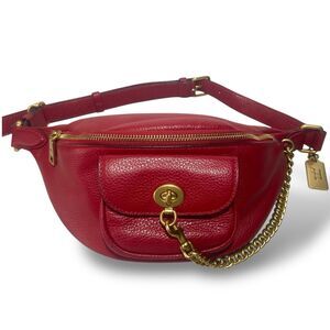 Coach X Jennifer Lopez Belt Bag Fanny Pack Red Leather Gold Chain Bag Charm Tag
